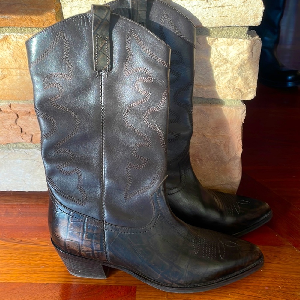 Brown leather cowboy boots vintage foundry